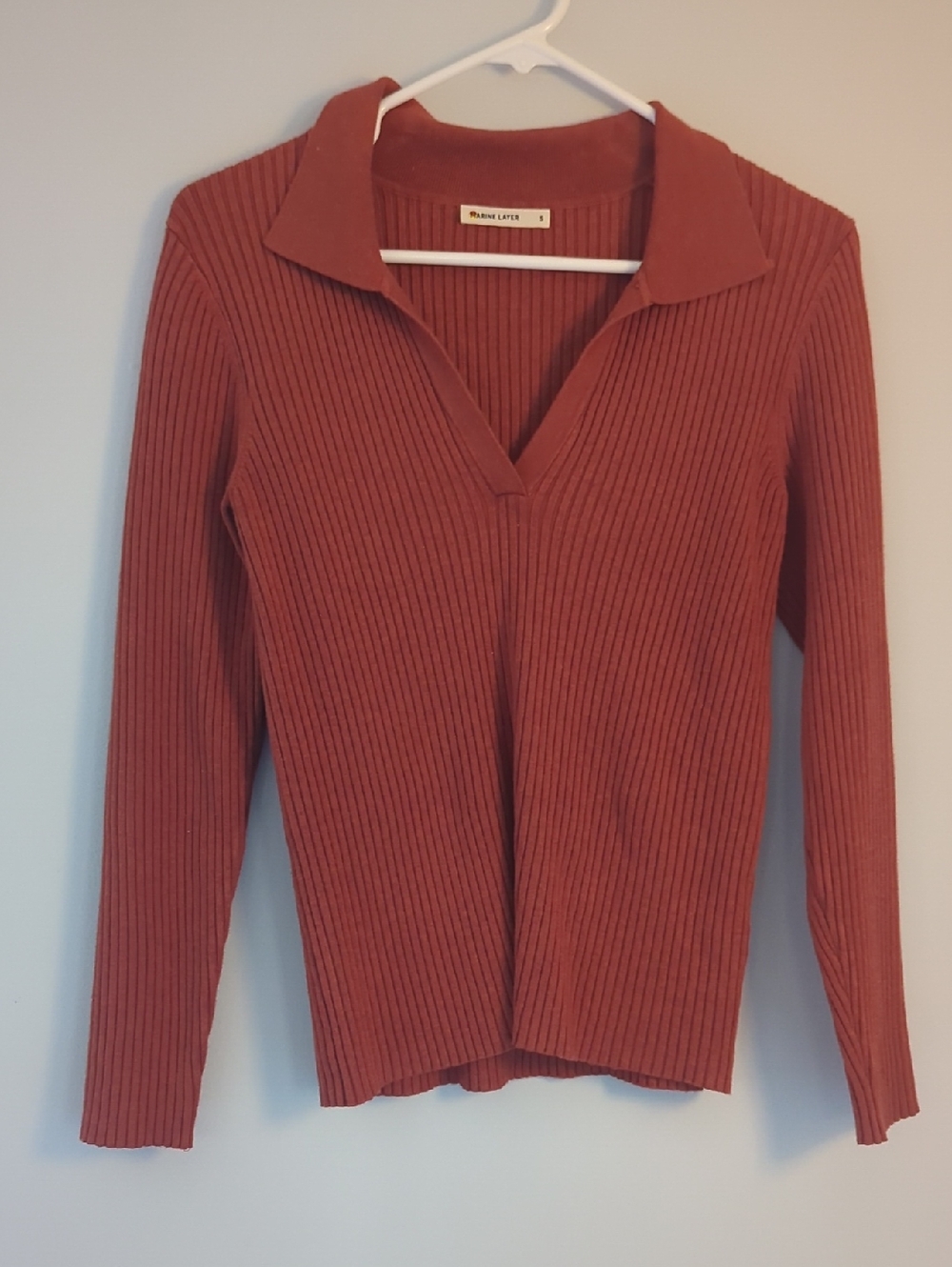 Marine Layer Ribbed Crewneck Sweater in Rust